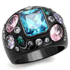 WildKlass Stainless Steel Ring IP Black Women AAA Grade CZ Sea Blue-WildKlass Jewelry