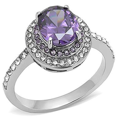 WildKlass Stainless Steel Ring High Polished Women AAA Grade CZ Amethyst-WildKlass Jewelry