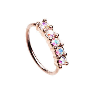 Rose Gold Iridescent Seamless Prong Set 5 Gem Bendable WildKlass Nose Hoop-WildKlass Jewelry