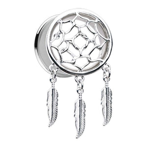 Classic Dreamcatcher Feather Dangle Ear Gauge WildKlass Plug-WildKlass Jewelry