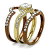 WildKlass Stainless Steel Ring IP Gold & IP Light Brown (IP Light Coffee) Women AAA Grade CZ Clear-WildKlass Jewelry