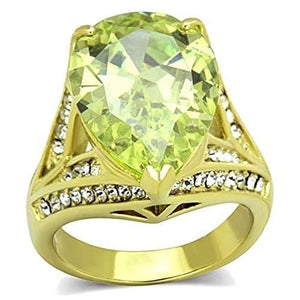 WildKlass Stainless Steel Ring IP Gold Women AAA Grade CZ Apple Green Color-WildKlass Jewelry