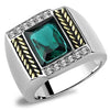 WildKlass Stainless Steel Ring Two-Tone IP Gold Men Synthetic Blue Zircon-WildKlass Jewelry