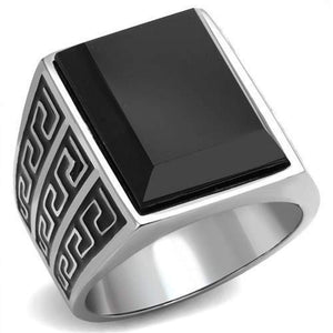 WildKlass Stainless Steel Ring High Polished Men Synthetic Jet-WildKlass Jewelry