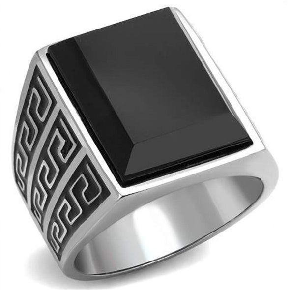 WildKlass Stainless Steel Ring High Polished Men Synthetic Jet-WildKlass Jewelry