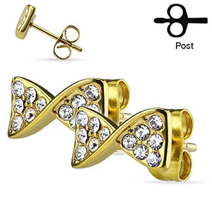 Pair of CZ Paved Ribbon Stainless Steel Stud Earrings-WildKlass Jewelry