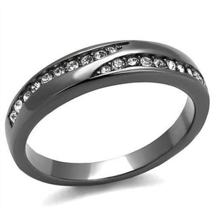 WildKlass Stainless Steel Ring IP Light Black (IP Gun) Women Top Grade Crystal Clear-WildKlass Jewelry
