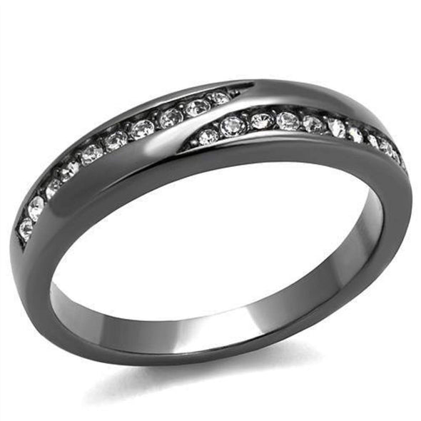 WildKlass Stainless Steel Ring IP Light Black (IP Gun) Women Top Grade Crystal Clear-WildKlass Jewelry