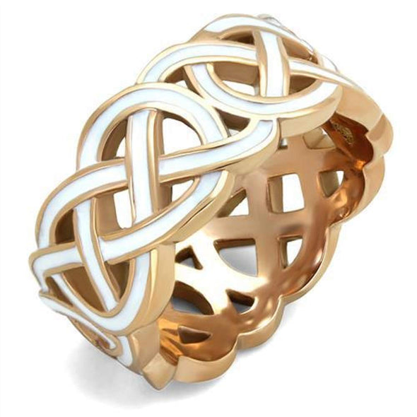 WildKlass Stainless Steel Ring IP Rose Gold Women Epoxy White-WildKlass Jewelry