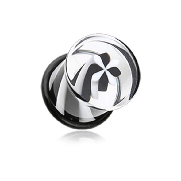 Black & White Pinwheel Stripes Acrylic Single Flared WildKlass Plug-WildKlass Jewelry