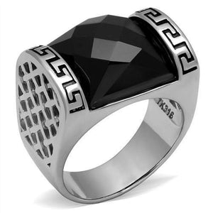 WildKlass Stainless Steel Ring High Polished Men Synthetic Jet-WildKlass Jewelry