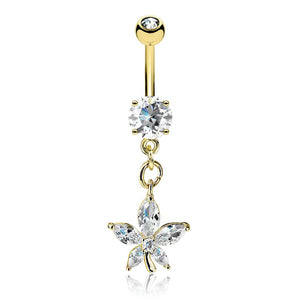 Marquise CZ Petal Flower Dangle Round CZ Prong Set 316L Surgical Steel WildKlass Belly Rings-WildKlass Jewelry