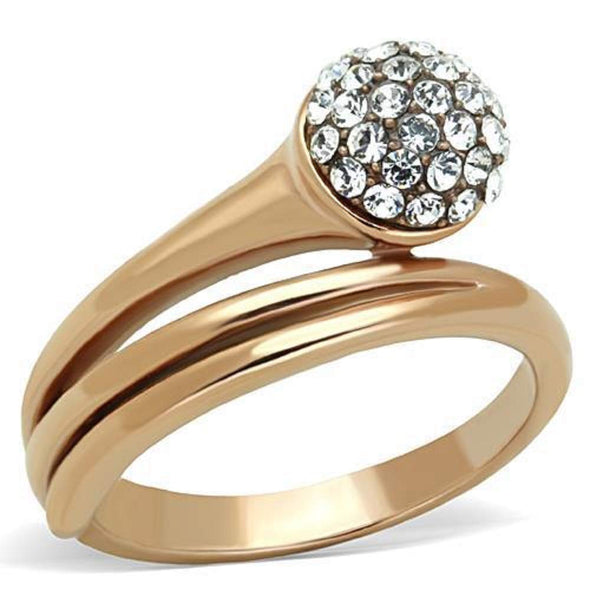 WildKlass Stainless Steel Ring IP Rose Gold Women with Crystal Clear on Top-WildKlass Jewelry