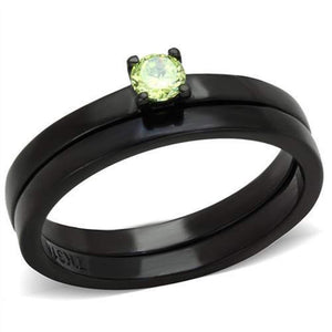 WildKlass Stainless Steel Ring IP Black Women AAA Grade CZ Apple Green Color-WildKlass Jewelry