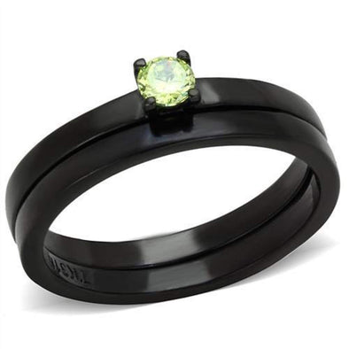 WildKlass Stainless Steel Ring IP Black Women AAA Grade CZ Apple Green Color-WildKlass Jewelry