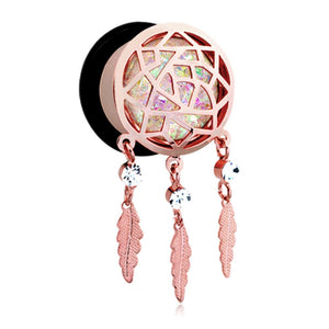Rose Gold Opal Sparkle Dreamcatcher Single Flared Ear Gauge WildKlass Plug-WildKlass Jewelry