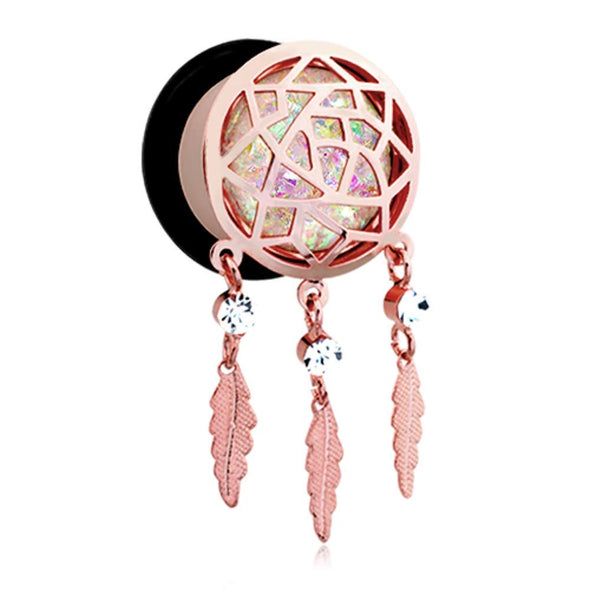 Rose Gold Opal Sparkle Dreamcatcher Single Flared Ear Gauge WildKlass Plug-WildKlass Jewelry