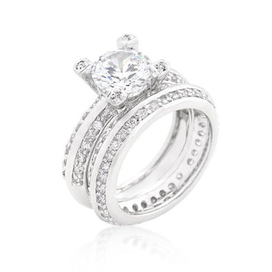 WildKlass Cubic Zirconia Round Cut Pave Ring Set-WildKlass Jewelry