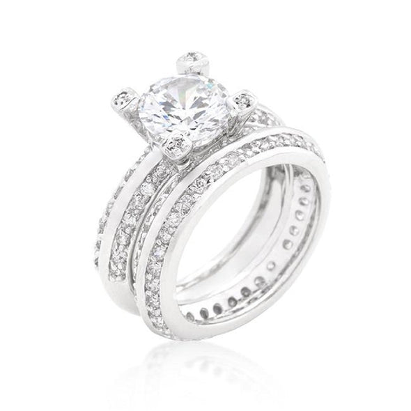 WildKlass Cubic Zirconia Round Cut Pave Ring Set-WildKlass Jewelry