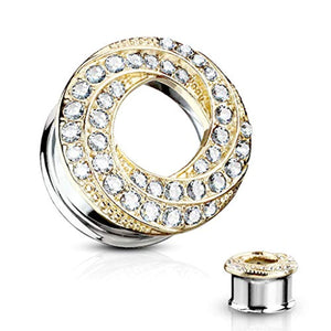 Gem Paved Braided Swirl Front 316L Surgical Steel WildKlass Double Flared Tunnel-WildKlass Jewelry