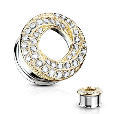 Gem Paved Braided Swirl Front 316L Surgical Steel WildKlass Double Flared Tunnel-WildKlass Jewelry