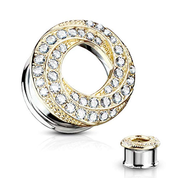 Gem Paved Braided Swirl Front 316L Surgical Steel WildKlass Double Flared Tunnel-WildKlass Jewelry