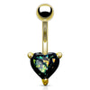 Opal Glitter Heart Prong Set Gold IP Over 316L Surgical Steel WildKlass Belly Button Navel Rings-WildKlass Jewelry