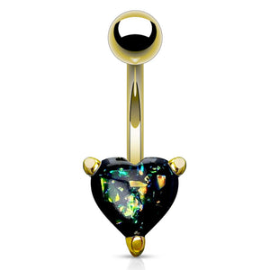 Opal Glitter Heart Prong Set Gold IP Over 316L Surgical Steel WildKlass Belly Button Navel Rings-WildKlass Jewelry