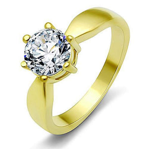 WildKlass Stainless Steel Solitaire Ring IP Gold Women AAA Grade CZ Clear-WildKlass Jewelry
