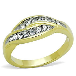 WildKlass Stainless Steel Ring Elegant Two-Tone IP Gold Women Top Grade Crystal Clear-WildKlass Jewelry