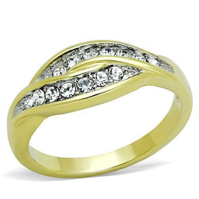 WildKlass Stainless Steel Ring Elegant Two-Tone IP Gold Women Top Grade Crystal Clear-WildKlass Jewelry