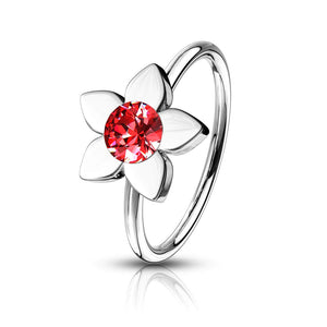 WildKlass Clear Jeweled Flower 316L Surgical Steel Nose Hoop Rings-WildKlass Jewelry