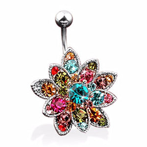 Colorful Crystals Paved Large Flower Belly WildKlass Rings (Sold by Piece)-WildKlass Jewelry