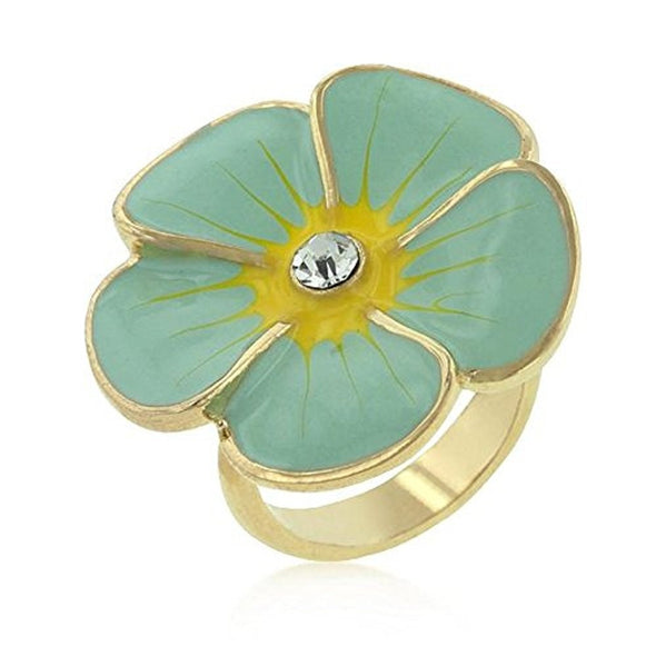 WildKlass Light Blue Enamel Large Floral Ring-WildKlass Jewelry