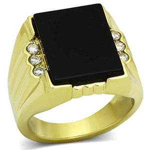 WildKlass Stainless Steel Onyx Ring IP Gold Men Synthetic Jet-WildKlass Jewelry