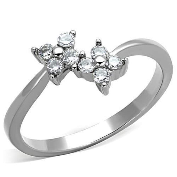 WildKlass Stainless Steel Flower Ring High Polished (no Plating) Women AAA Grade CZ Clear-WildKlass Jewelry