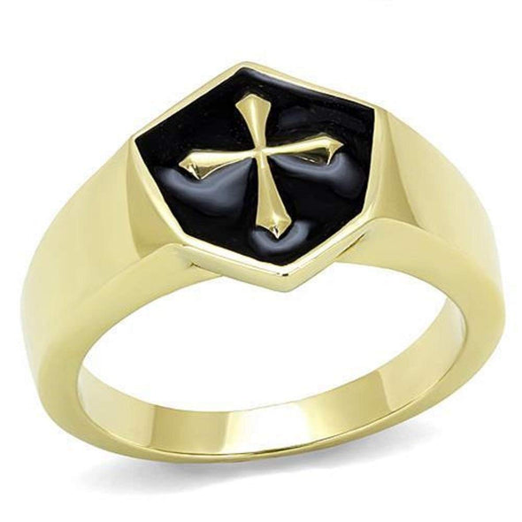 WildKlass Stainless Steel Ring IP GoldMen Epoxy Jet-WildKlass Jewelry