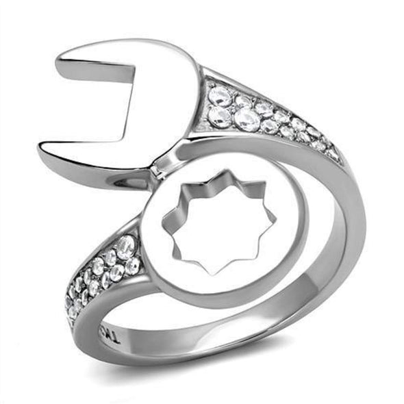 WildKlass Stainless Steel Ring High Polished Men AAA Grade CZ Clear-WildKlass Jewelry