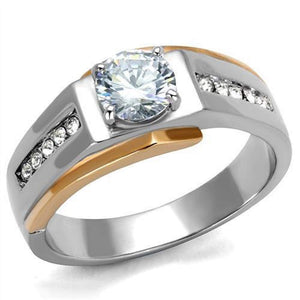 WildKlass Stainless Steel Ring Two-Tone IP Rose Gold Men AAA Grade CZ Clear-WildKlass Jewelry
