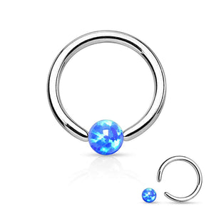 WildKlass Jewelry Opal Captive Bead Synthetic Opal Ball 316L Surgical Steel Silver Spakle-WildKlass Jewelry
