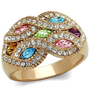 WildKlass Stainless Steel Ring IP Rose Gold Women Top Grade Crystal Multi Color-WildKlass Jewelry