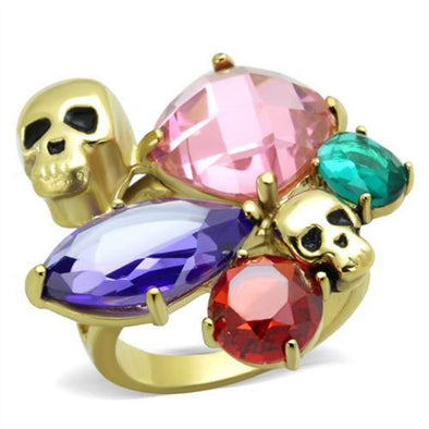 WildKlass Stainless Steel Ring IP Gold Women AAA Grade CZ Multi Color-WildKlass Jewelry