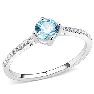 WildKlass Stainless Steel Ring High Polished Women AAA Grade CZ Sea Blue-WildKlass Jewelry