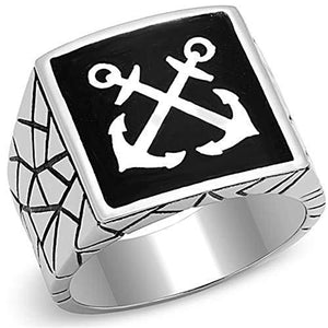 WildKlass Stainless Steel Ring High Polished Men Epoxy Jet-WildKlass Jewelry