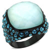 WildKlass Stainless Steel Ring IP Black Women Synthetic Sea Blue-WildKlass Jewelry