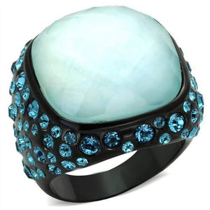 WildKlass Stainless Steel Ring IP Black Women Synthetic Sea Blue-WildKlass Jewelry