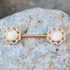 Rose Gold Plated Synthetic Opal Flower WildKlass Nipple Bar-WildKlass Jewelry