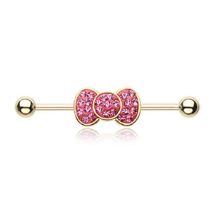 Golden Adorable Bow-Tie Sparkle WildKlass Industrial Barbell-WildKlass Jewelry