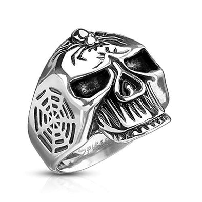 WildKlass Spider Web Skull 316L Stainless Steel Cast Ring-WildKlass Jewelry