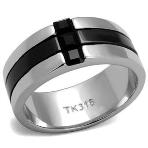 WildKlass Stainless Steel Ring High Polished Men Top Grade Crystal Jet-WildKlass Jewelry